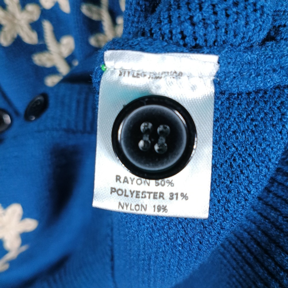 Tulip B Cardigan Sweater Women Medium Blue Floral Embroidered Cottage - Picture 7 of 7